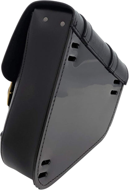 Black Synthetic Leather Motorcycle Swingarm Bag for Harley-Davidson Sportster Dual Shock Models – Nickel Buckles