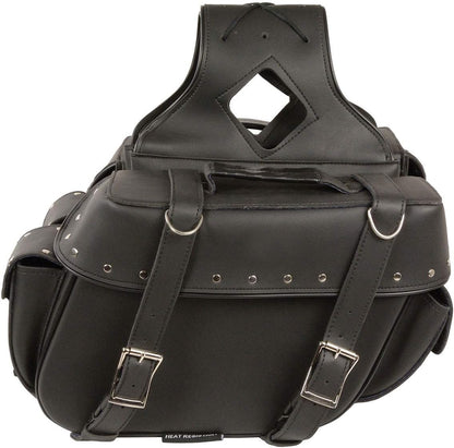 Black Large PVC Motorcycle Saddlebags – Zip-Off Throw-Over Design with Rivets, One Size