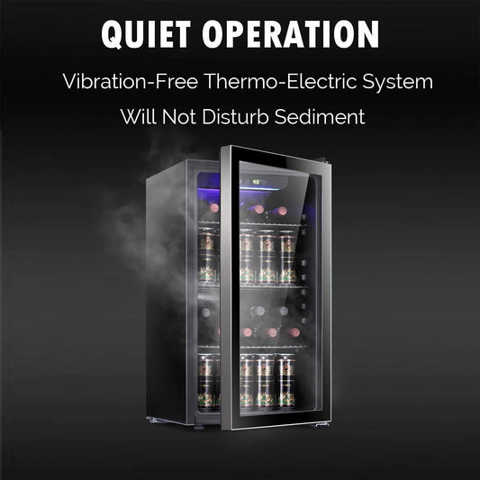 26 Bottle 130 Can Wine Cooler/Cabinet Beverage Refrigerator Mini Wine Cellar Beer Soda Clear Glass Door Bar Fridge Quiet Compressor Adjust
