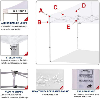 USA New 10x10 Pop Up Canopy Replacement Canopy Tent Top Cover, Instant Canopy Top Cover ONLY, Choose 30 Colors,Bonus 4PC Pack Weight Bag (White)