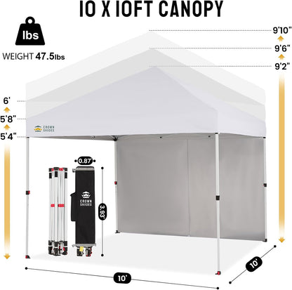 10X10 Comercial Instant Canopy Pop Up Tent with Center Lock, 300D Fabric, 4 Sidewalls, Sto'N Go Bag, White