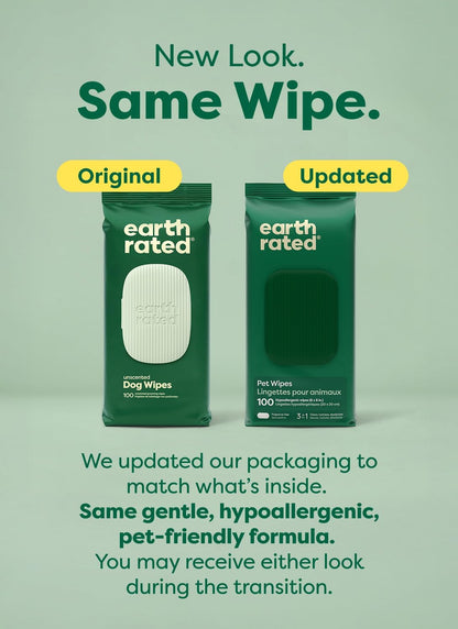 Pet Wipes for Dogs & Cats, Hypoallergenic Grooming Wipes for Paws, Body & Butt, Unscented, 100 Count
