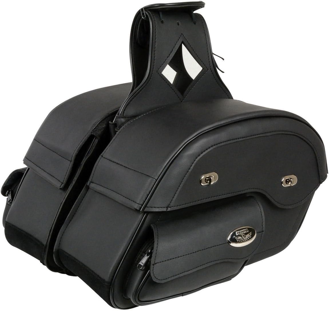 Black PVC Cruiser Slant Style Throw-Over Motorcycle Saddlebags – One Size