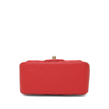 Red Lambskin Quilted Mini Square Flap