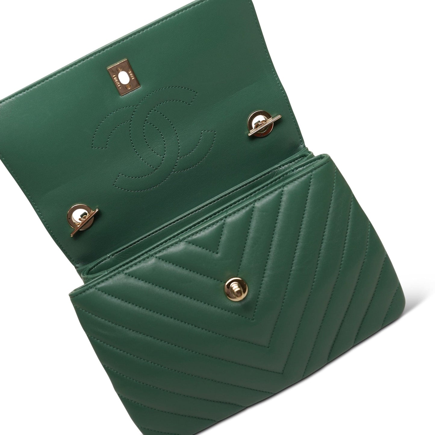 Green Lambskin Chevron Quilted Trendy CC Small Light Gold Hardware
