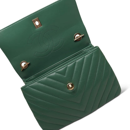 Green Lambskin Chevron Quilted Trendy CC Small Light Gold Hardware