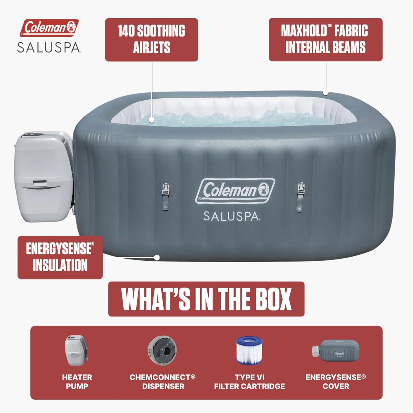 Coleman Hawaii Energy-Efficient AirJet Inflatable Hot Tub 4-6 Person with App-Control