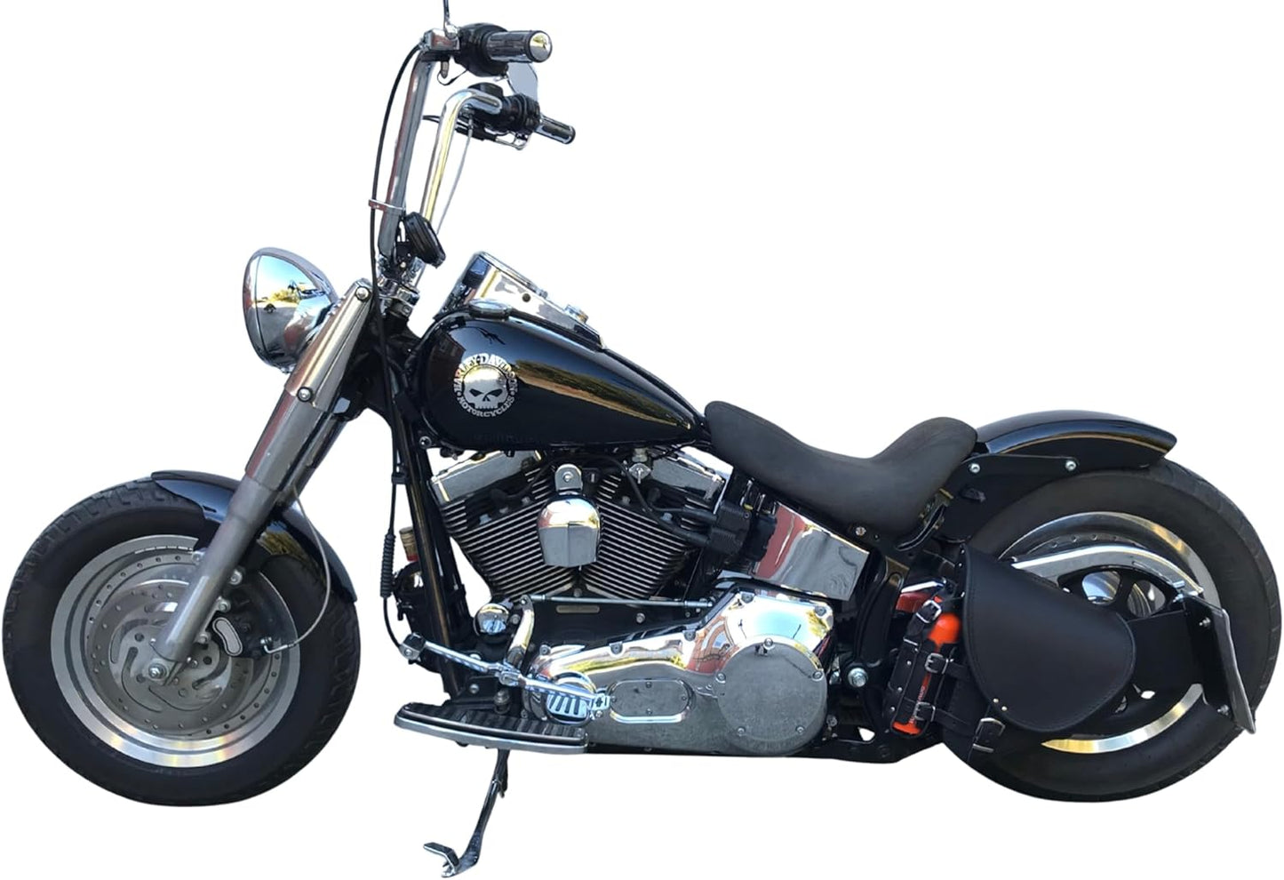 Diablo Black Swing Arm Bag Biker Bag Hardtail Frame compatible with Harley Davidson Fatboy Left Breakout Fat Bob Side HD Special Edition Side Bag