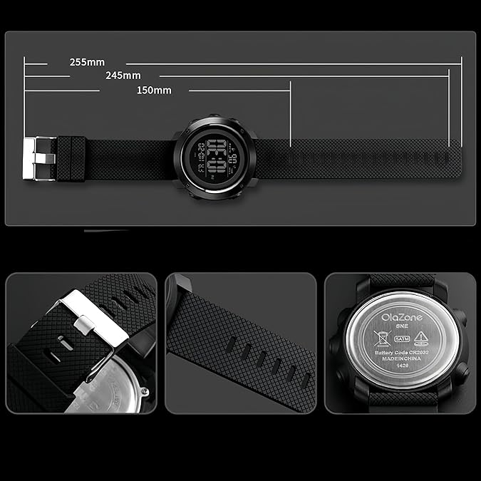 Digital Watch Sports Waterproof Military Back Light Small Watch for Men Black 1426