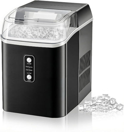 Portable Countertop Nugget Ice Maker – 1.55L Water Tank, Self-Cleaning Ice Machine, Black