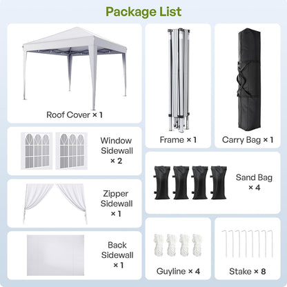 10x10 Pop Up Canopy with Sidewalls, Outdoor Instant Canopy Tent with Carry Bag for Commercial Events, Camping, Backyard Parties - White