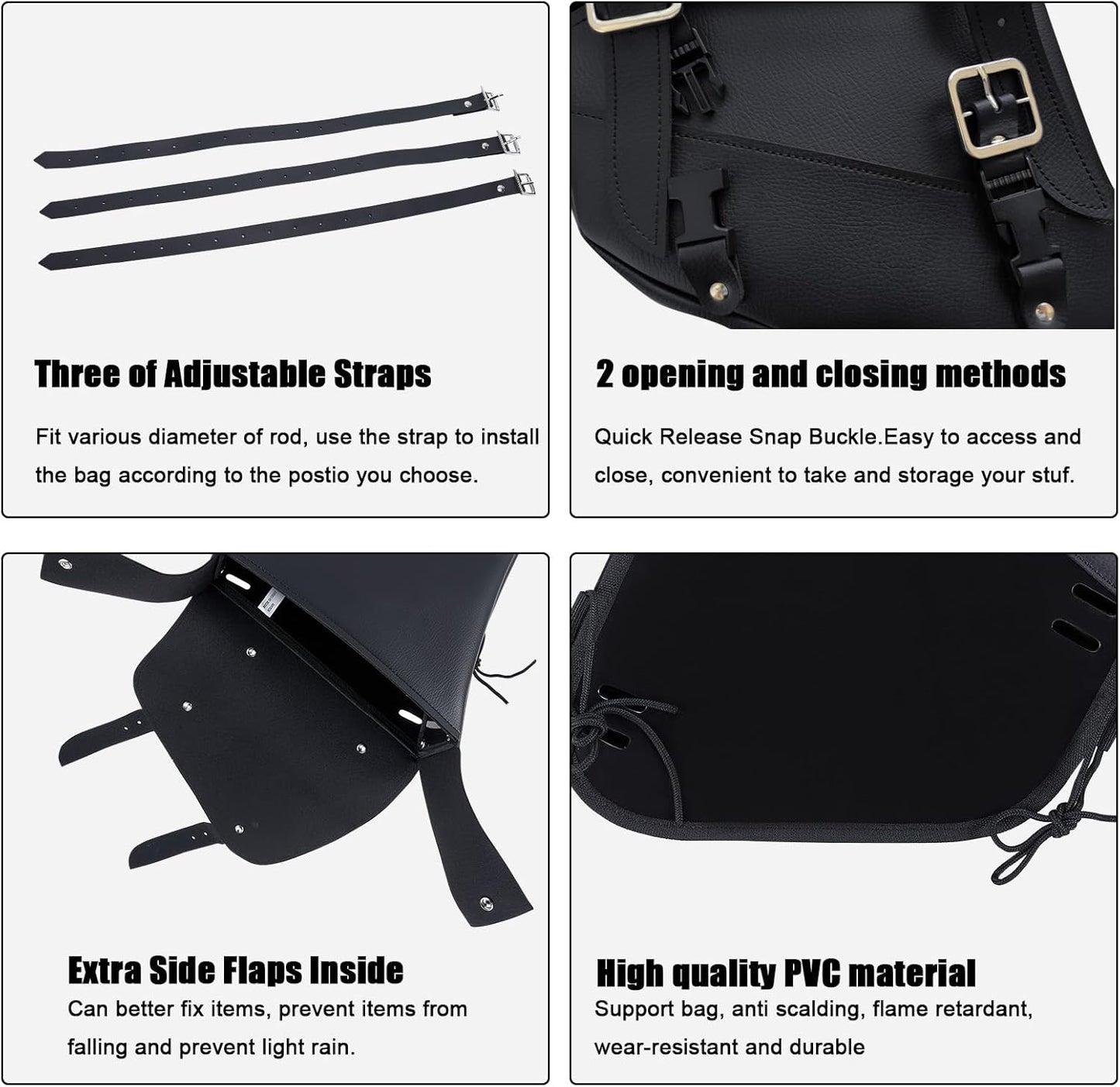 Black PVC Motorcycle Solo Swingarm Bag – Right Side Saddlebag for Softail & Chopper Models