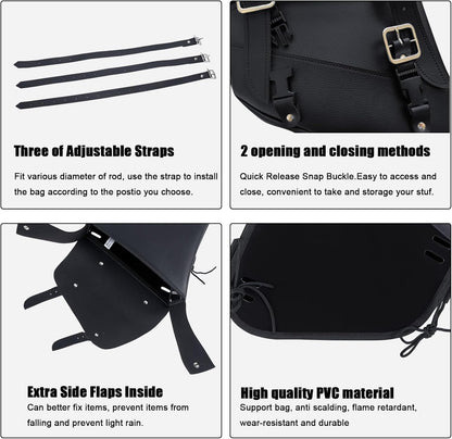 Black PVC Motorcycle Solo Swingarm Bag – Right Side Saddlebag for Softail & Chopper Models