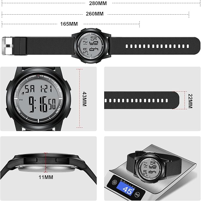 Mens Digital Watch Ultra Thin Minimalist Sports Waterproof Outdoor LED Screen Large Face Wrist Watches for Men