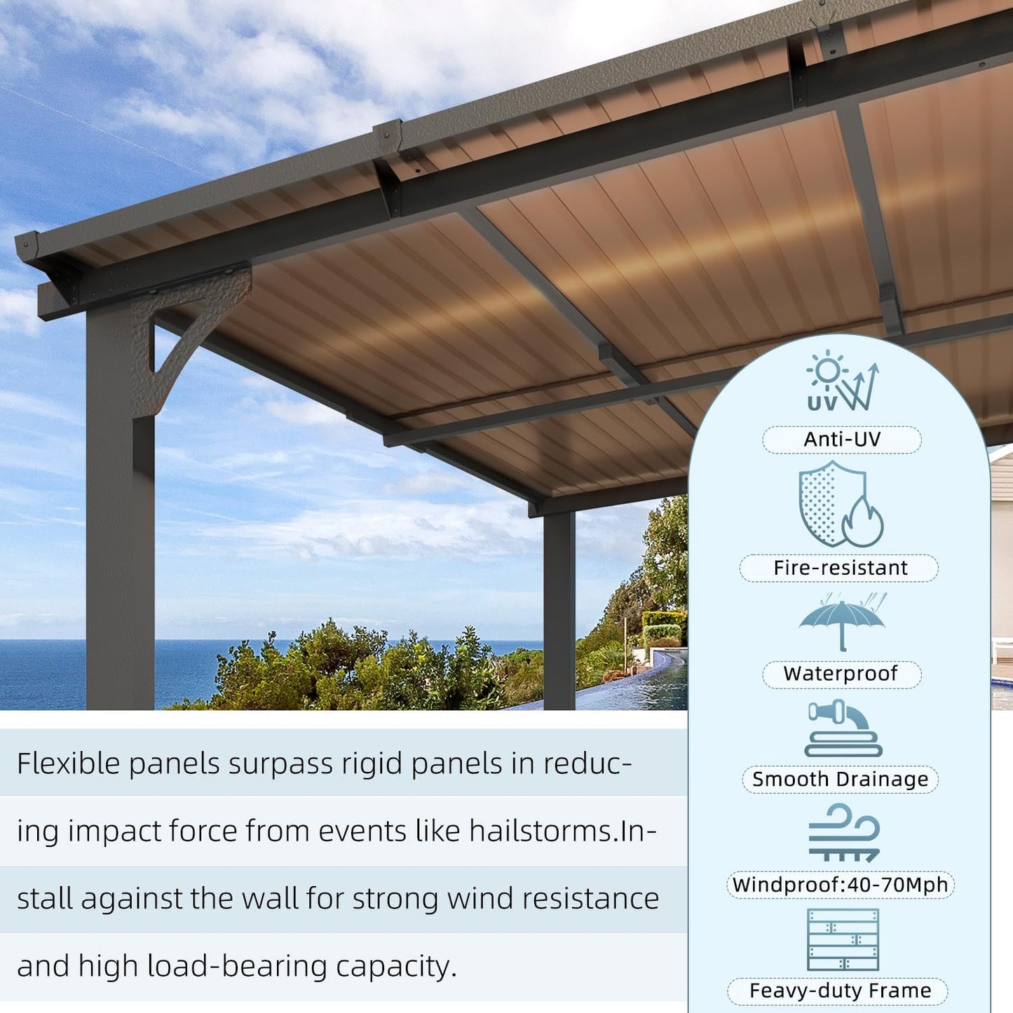 10’ x 10’ Gazebo, Wall Mounted Gazebos Pergola on Clearance, Outdoor Patio Lean to Gazebo Awnings for Deck, Porch, Backyard