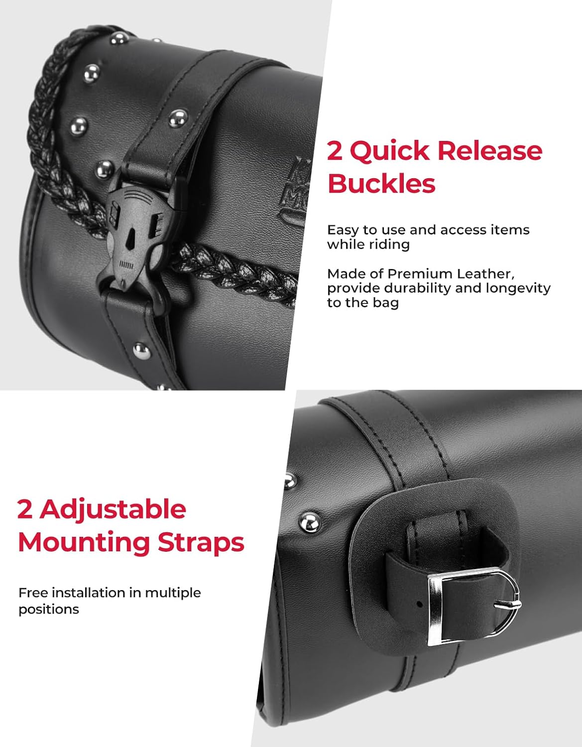 Universal PU Leather Motorcycle Fork Tool Bag – Roll Bag for Front Fork, Handlebar & Sissy Bar Storage