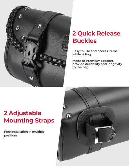 Universal PU Leather Motorcycle Fork Tool Bag – Roll Bag for Front Fork, Handlebar & Sissy Bar Storage