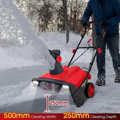 COSTWAY 20-Inch Electric Snow Blower – Corded Walk-Behind Snow Thrower with Dual LED Lights, 180° Rotating Chute, 30cm Depth, Red