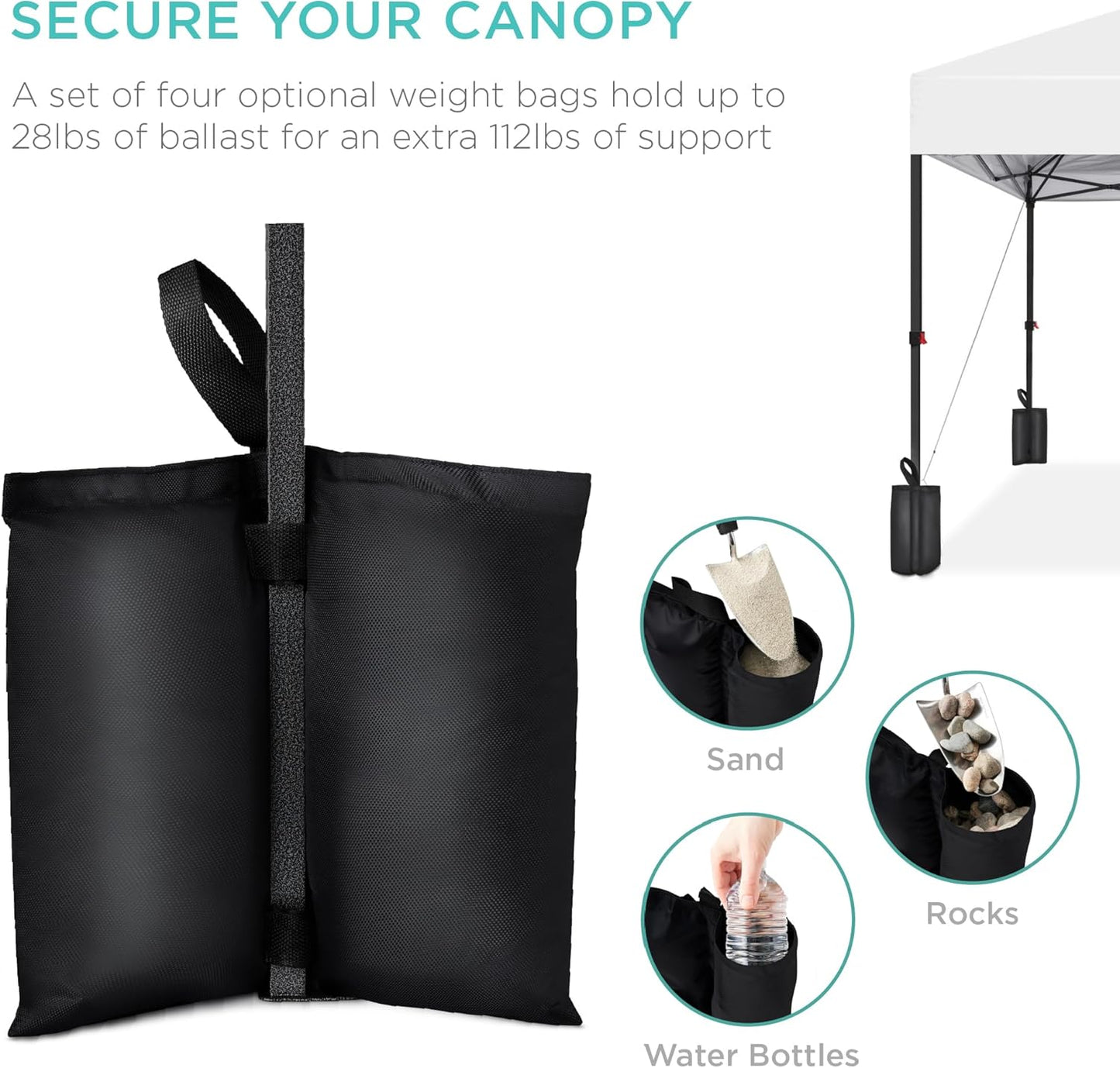 10x10ft 1-Person Setup Pop Up Canopy Tent Instant Portable Shelter w/ 1-Button Push, Case, 4 Weight Bags - White