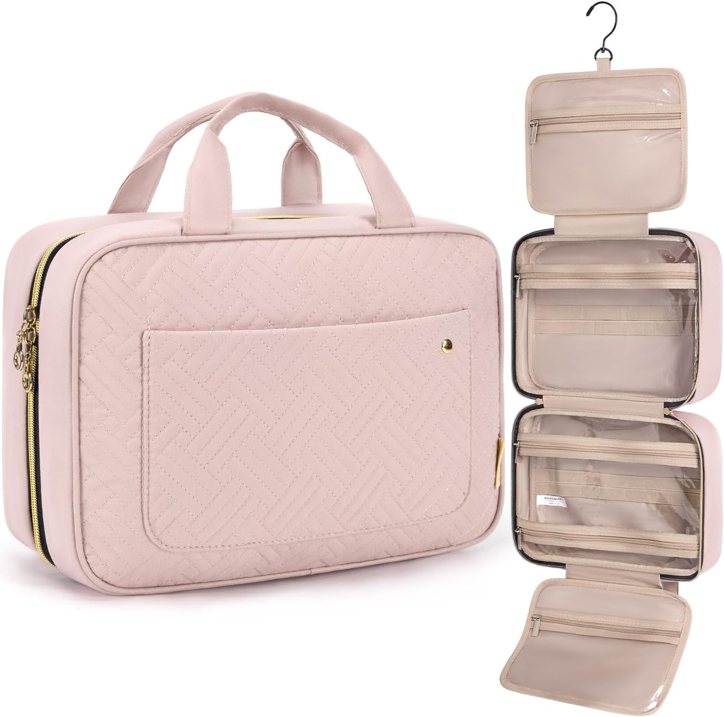BAGSMART Hanging Toiletry Bag Travel Large Capacity Wash Bag Womens Makeup Cosmetic Bag, Travel Accessories for Full Sized Container (Medium-Pink)