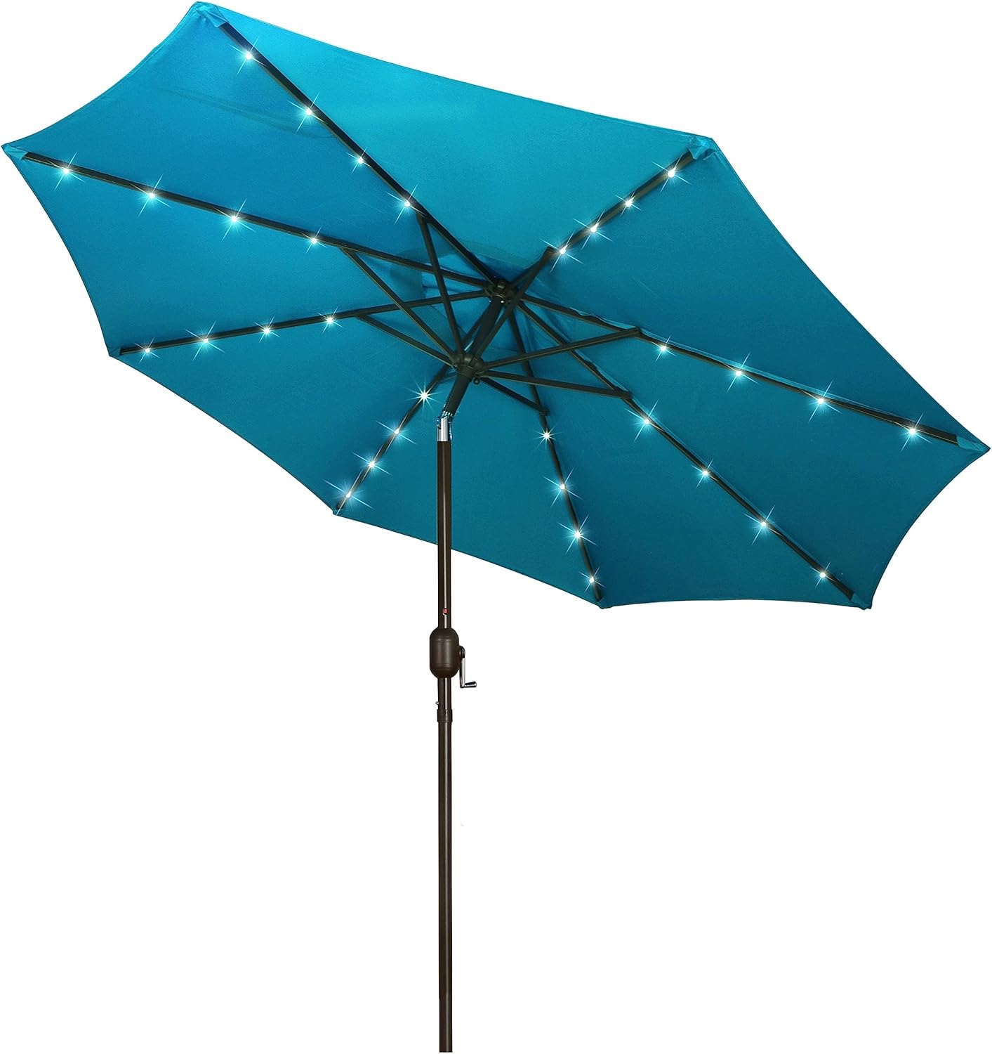 Blissun 9 ft Solar Patio Umbrella – 32 LED Lighted, Tilt & Crank, Outdoor Umbrella for Garden, Deck, Backyard, Pool & Beach, Cerulean