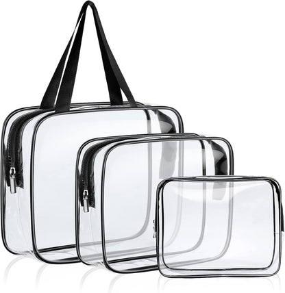 Clear Toiletries Bag, 3 Pack PVC Waterproof Toiletries Carry Pouch, TSA Approved Travel Toiletry Bag with Zipper