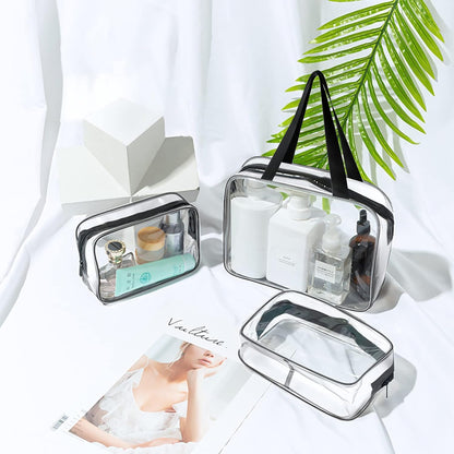Clear Toiletries Bag, 3 Pack PVC Waterproof Toiletries Carry Pouch, TSA Approved Travel Toiletry Bag with Zipper