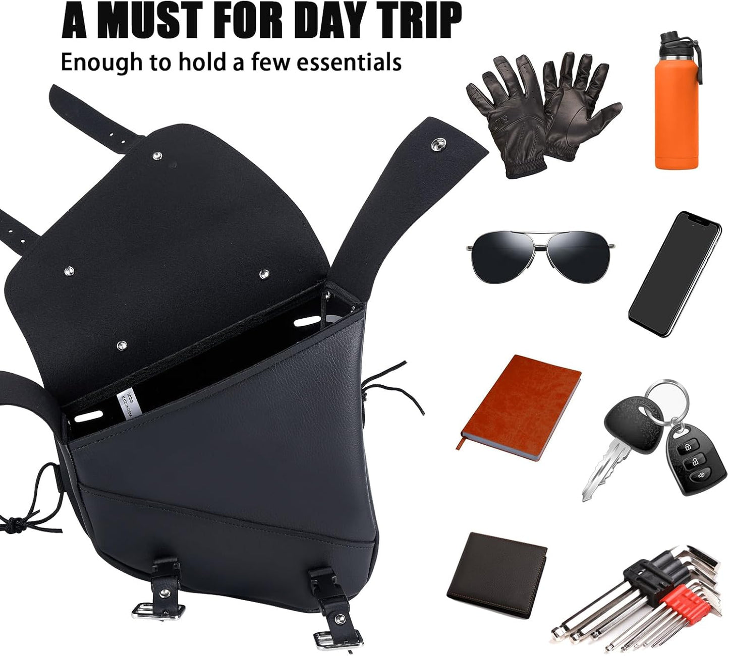Black PVC Motorcycle Solo Swingarm Bag – Right Side Saddlebag for Softail & Chopper Models