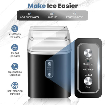 Portable Countertop Nugget Ice Maker – 1.55L Water Tank, Self-Cleaning Ice Machine, Black