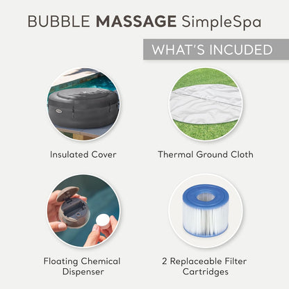 INTEX SimpleSpa 4-Person Inflatable Hot Tub – 77"x26", Bubble Massage Spa, Insulated Cover, Quick-Fill Inflation, Soothing Jets
