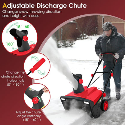 COSTWAY 20-Inch Electric Snow Blower – Corded Walk-Behind Snow Thrower with Dual LED Lights, 180° Rotating Chute, 30cm Depth, Red