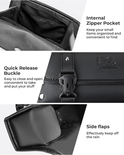 Universal PU Leather Motorcycle Fork Tool Bag – Roll Bag for Front Fork, Handlebar & Sissy Bar Storage, Fits Dyna, Softail, Sportster, Scooter