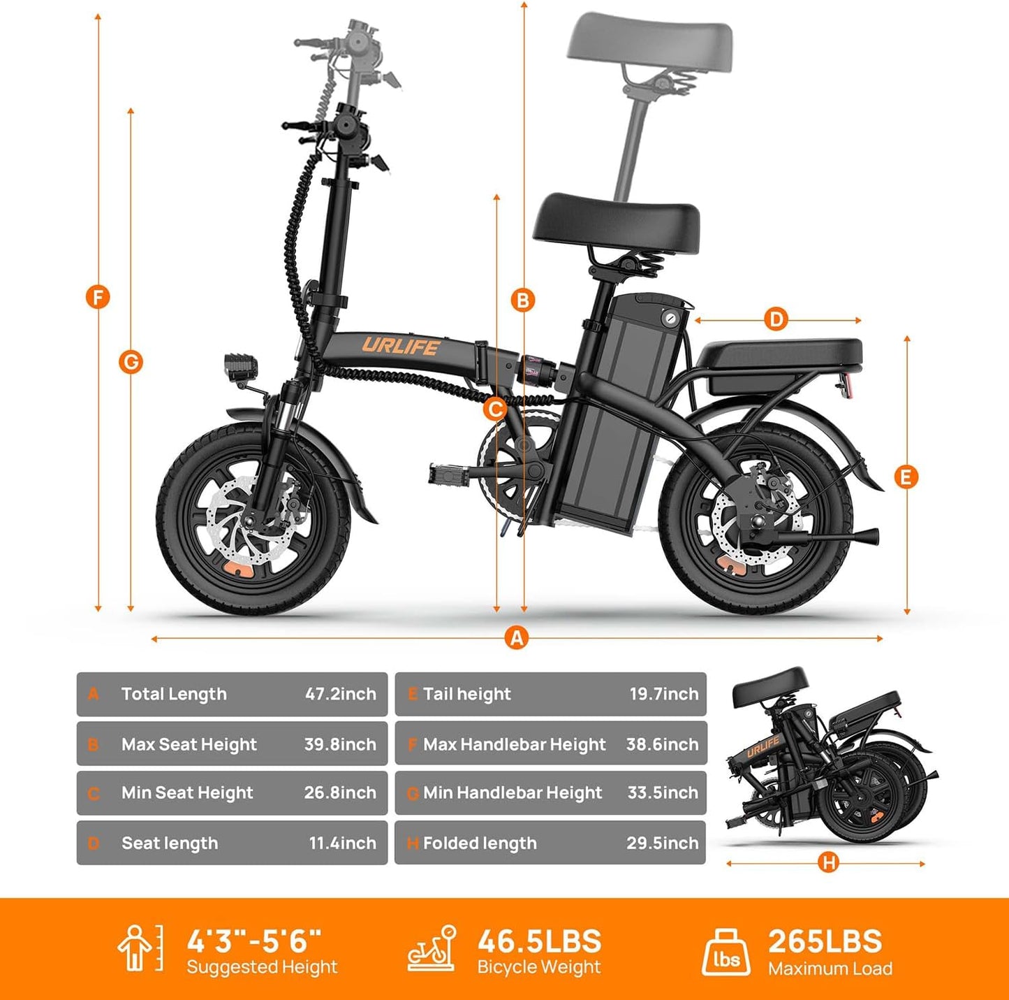 14" Folding Electric Bike for Adults – Portable Commuter E-Bike, 500W Motor, 20MPH, 20–40 Mile Range, UL Certified