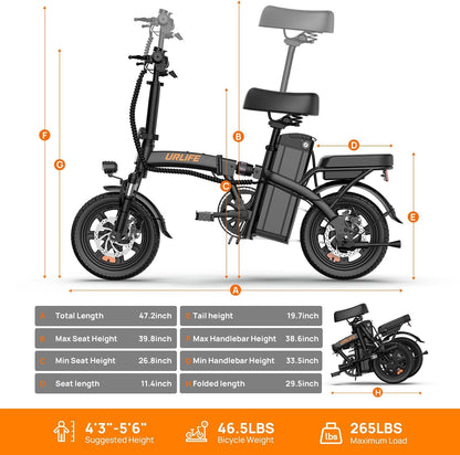 14" Folding Electric Bike for Adults – Portable Commuter E-Bike, 500W Motor, 20MPH, 20–40 Mile Range, UL Certified