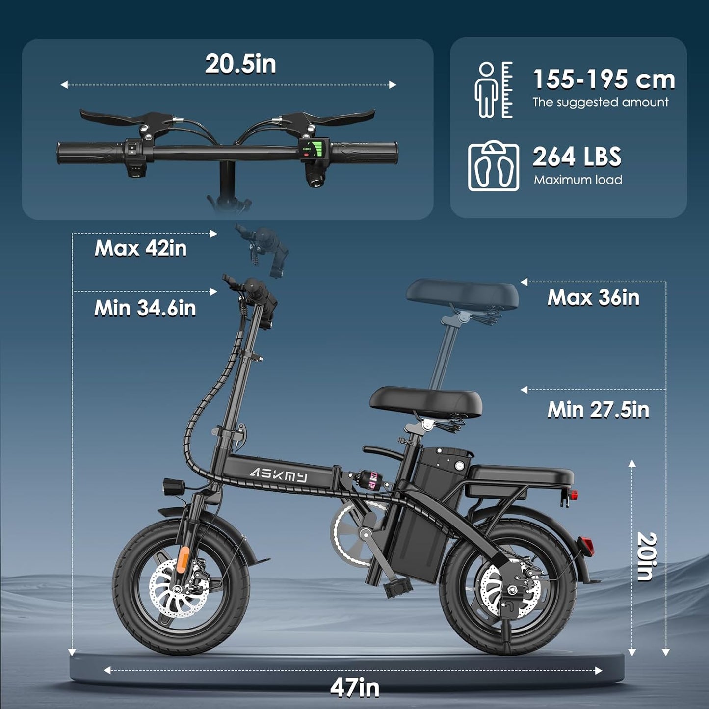 14" Folding Electric Bike for Adults – 750W Peak Motor, 35-Mile PAS Range, Foldable Commuter E-Bike with 48V Removable Battery