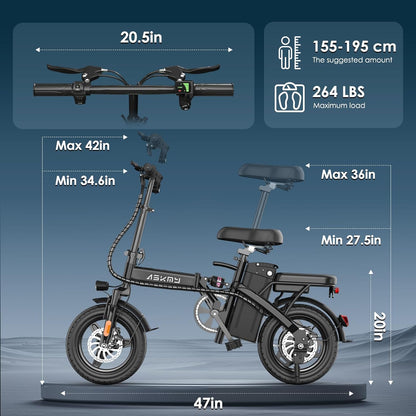 14" Folding Electric Bike for Adults – 750W Peak Motor, 35-Mile PAS Range, Foldable Commuter E-Bike with 48V Removable Battery