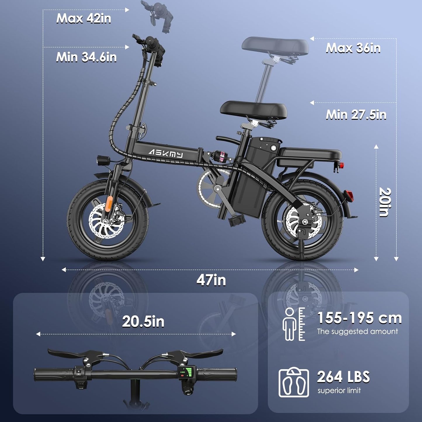 14" Folding Electric Bike for Adults & Teens – 750W Peak Motor, 20MPH, 30–35 Mile PAS Range, 48V Removable Battery, Commuter E-Bike
