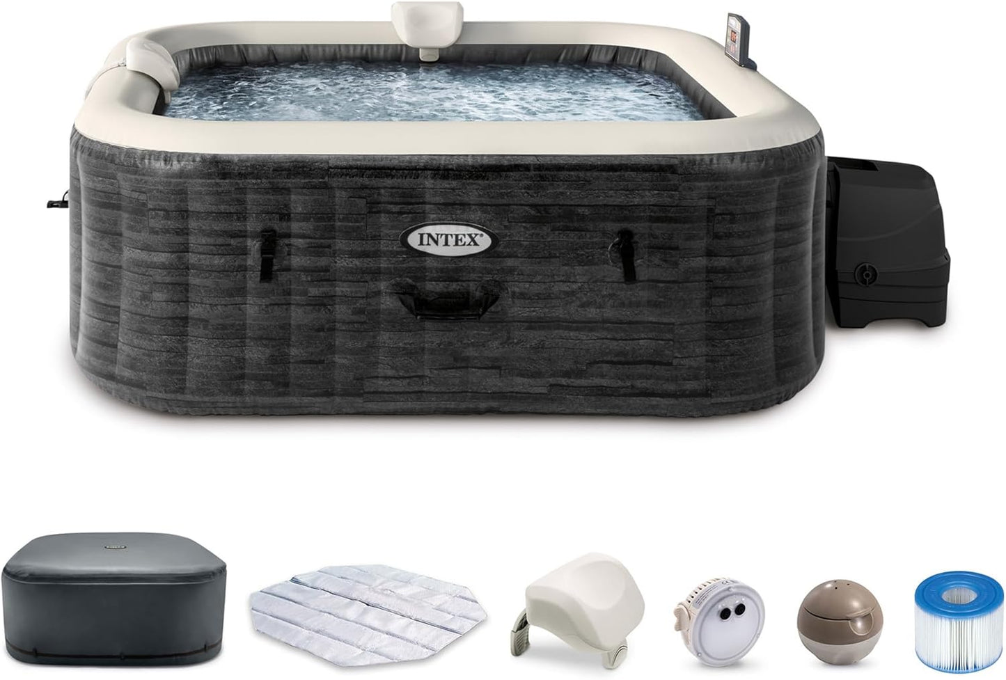 INTEX PureSpa Greystone 6-Person Inflatable Spa – 77"x28", Energy-Efficient Cover, Wireless Control Panel, Spa Control App, Fast-Fill System