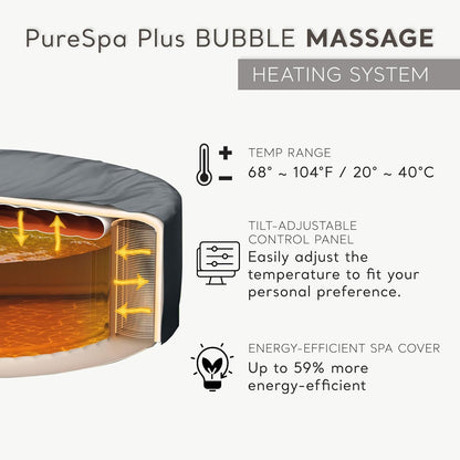 INTEX PureSpa Plus Bubble Massage 6-Person Inflatable Spa – 85"x28", Energy-Efficient Cover, 2 Headrests, LED Light