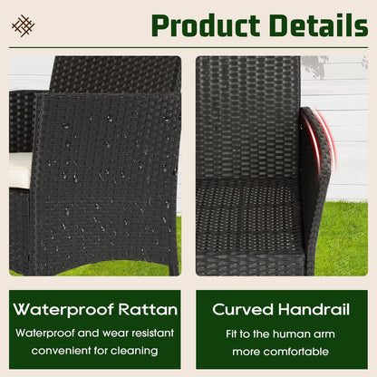 FDW 4-Piece Outdoor Patio Furniture Set – Black Wicker Rattan Chairs with Coffee Table, Weather-Resistant Seating for Porch, Garden, Lawn