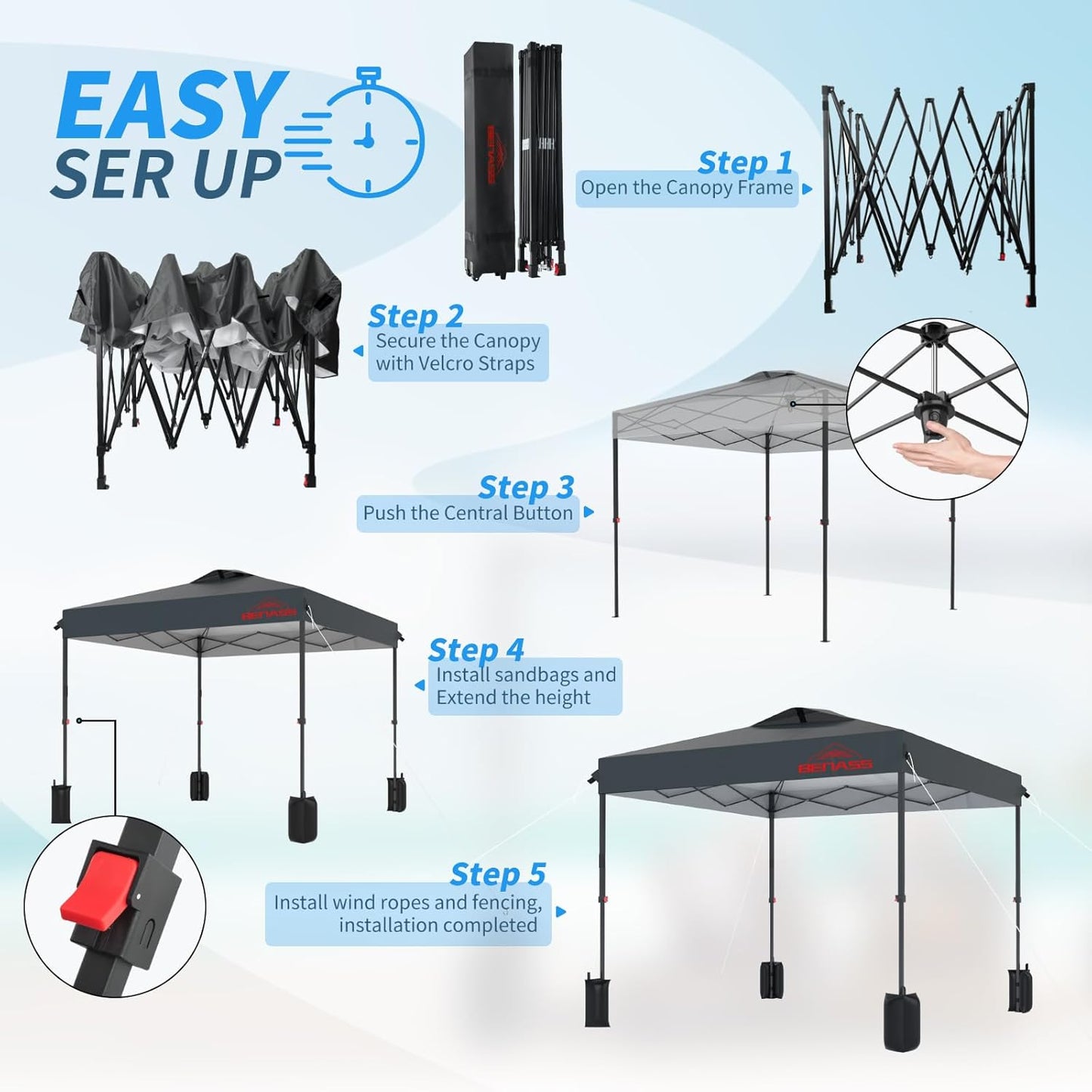 12x12 Pop Up Canopy, Easy Up Canopy Tent, Heavy Duty Tents for Parties, One Person Set Up Event Tent, Grey