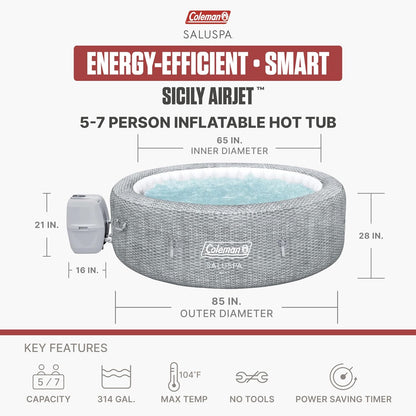 Coleman Sicily Energy-Efficient AirJet Inflatable Hot Tub 5-7 Person with App-Control
