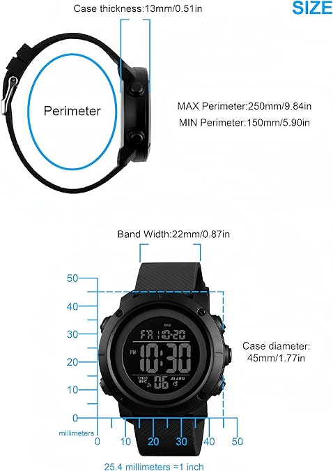 Digital Watch Sports Waterproof Military Back Light Small Watch for Men Black 1426