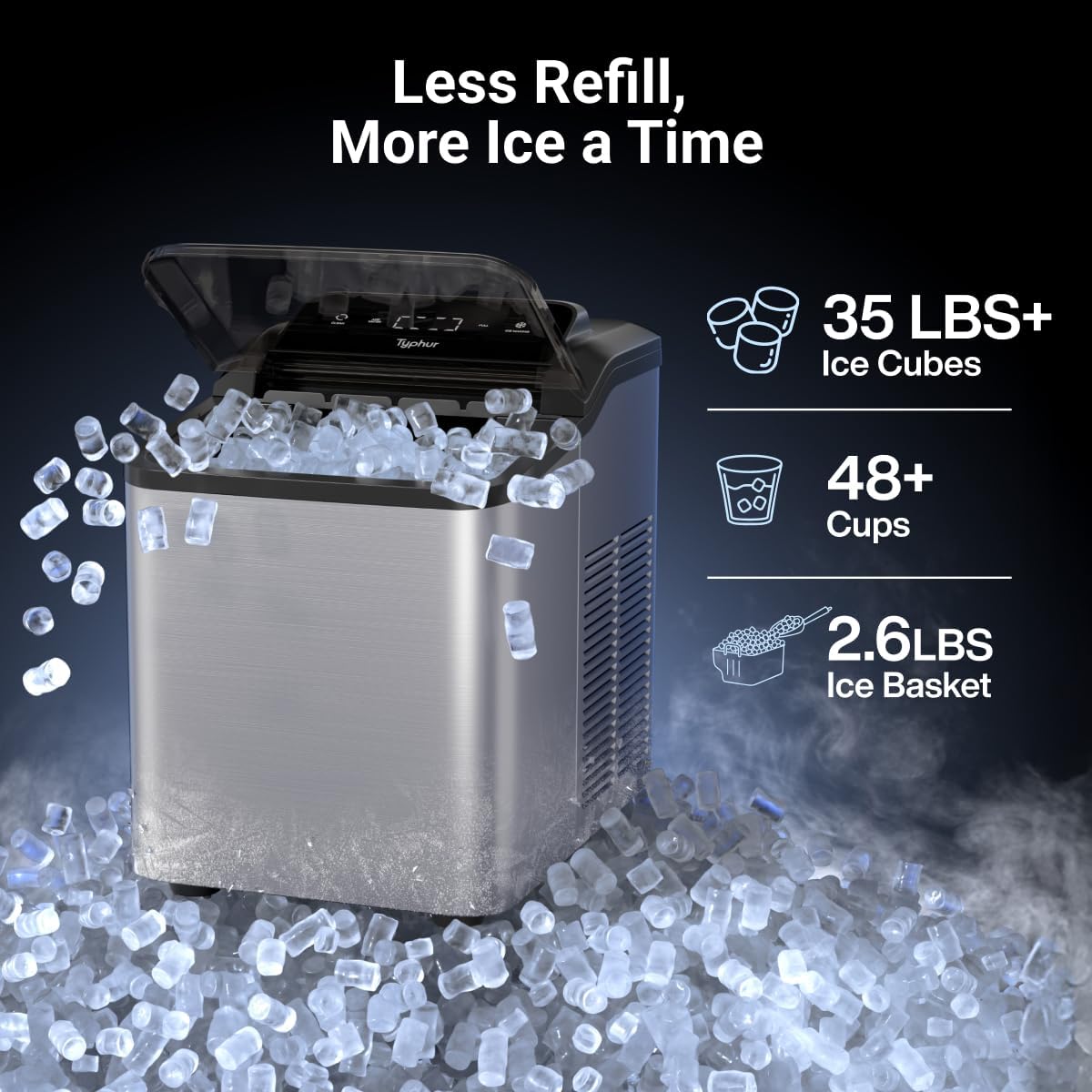 Countertop Nugget Ice Maker – 35 lbs/24H Pebble Ice Machine with Self-Cleaning Function, 2 Scoops, Stainless Steel