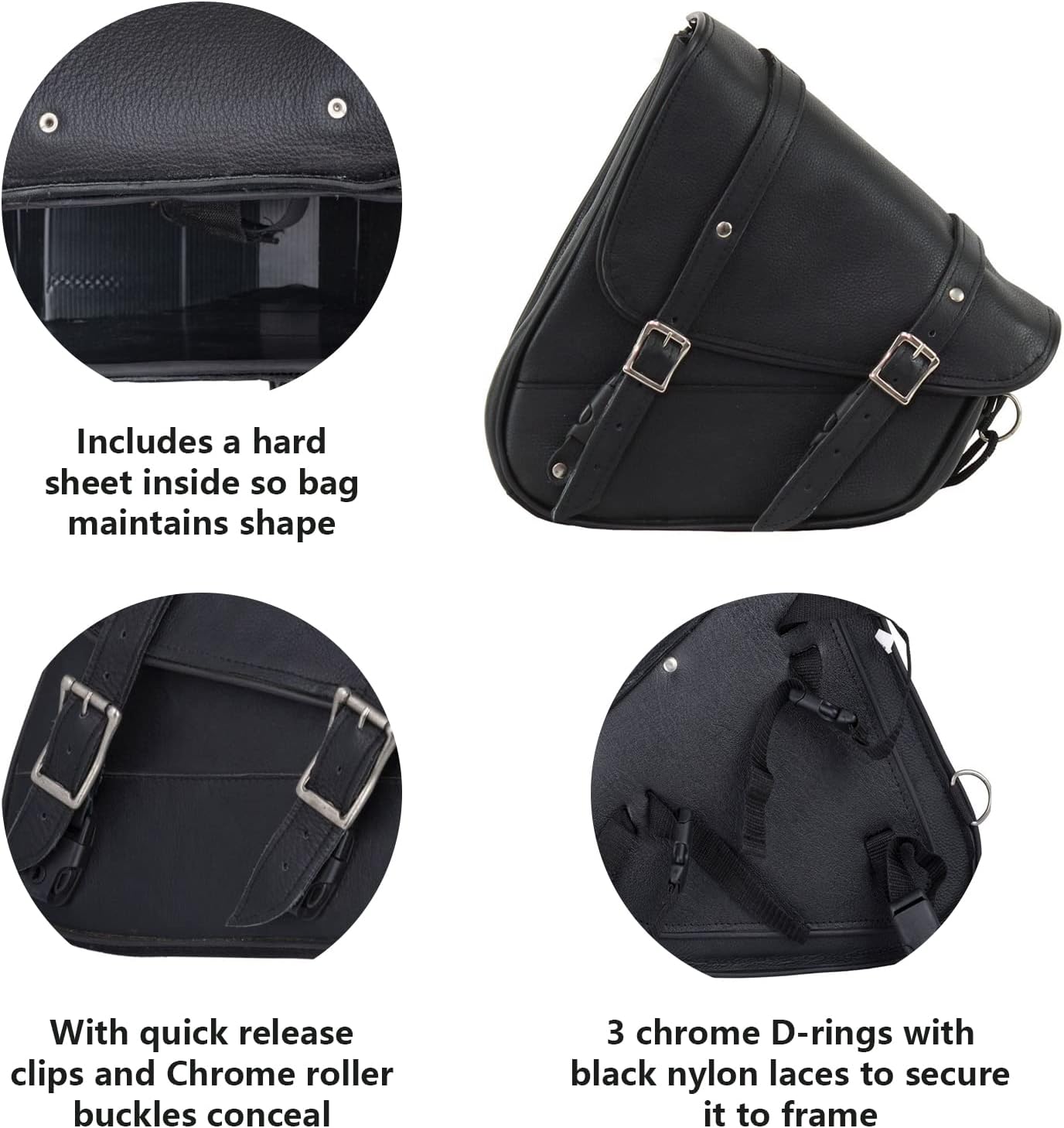 Black Naked Leather Motorcycle Swingarm Bag – Left Side Solo Saddlebag for Softail & Chopper Models