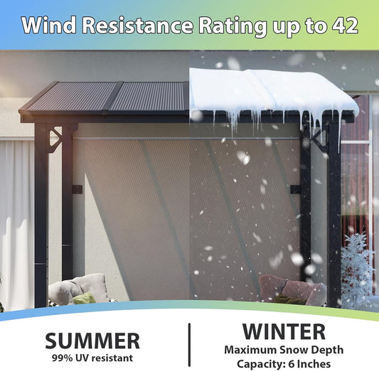 8’x 5’ Premium Gazebo with Aluminum Top Frame & Polycarbonate Panel, Wall Mounted Gazebos Pergola, Outdoor Patio Lean to Gazebo, Awnings with Sloped Roof, for Backyard, Porch, Deck