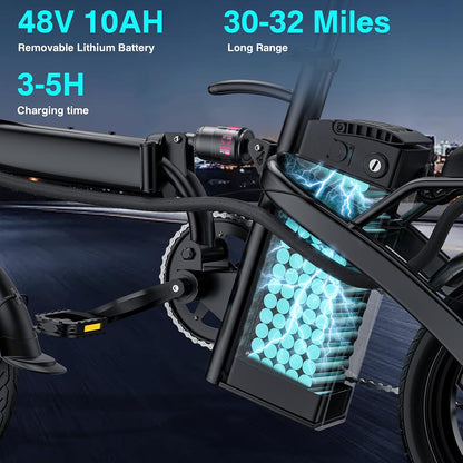 14" Folding Electric Bike for Adults & Teens – 560W Motor, 20–24MPH, 32-Mile Range, 48V 10Ah Battery, 3-Level Pedal Assist, UL 2849