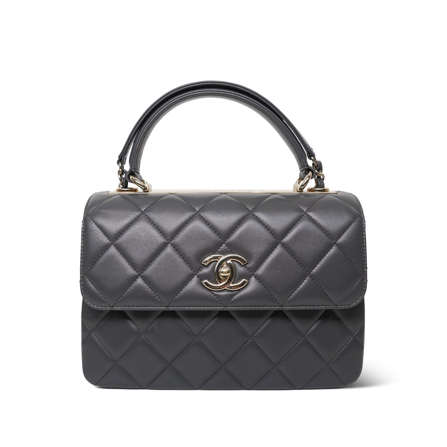 Grey Lambskin Quilted Trendy CC Small Light Gold Hardware