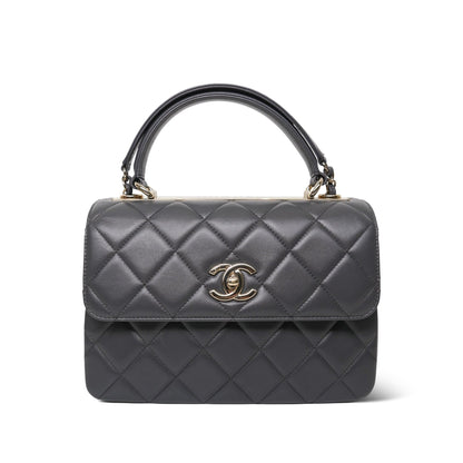 Grey Lambskin Quilted Trendy CC Small Light Gold Hardware
