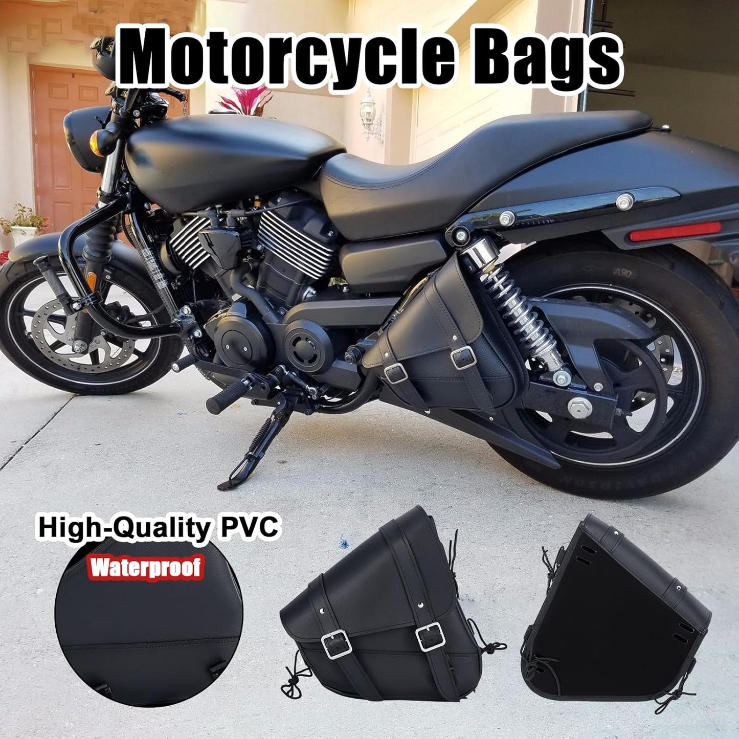 Black PVC Motorcycle Solo Swingarm Bag – Right Side Saddlebag for Softail & Chopper Models